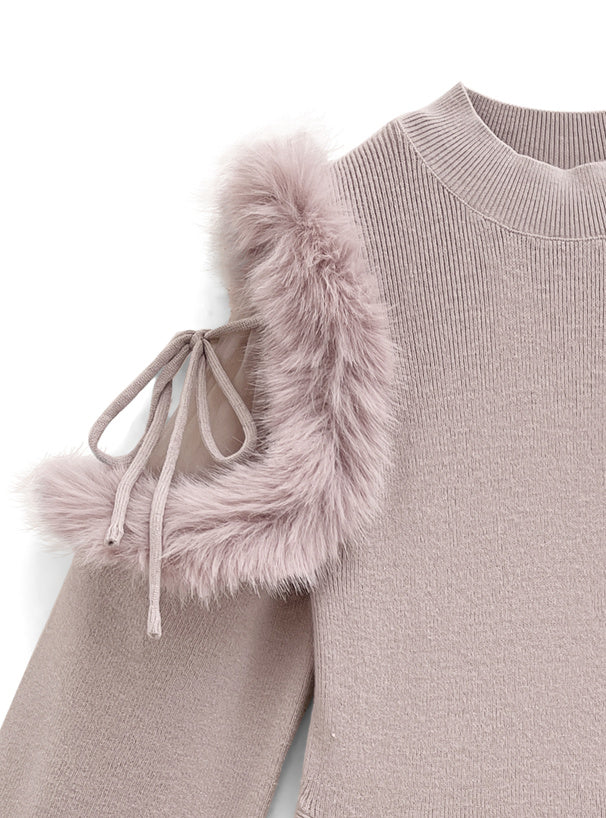 薄紗露肩針織裙