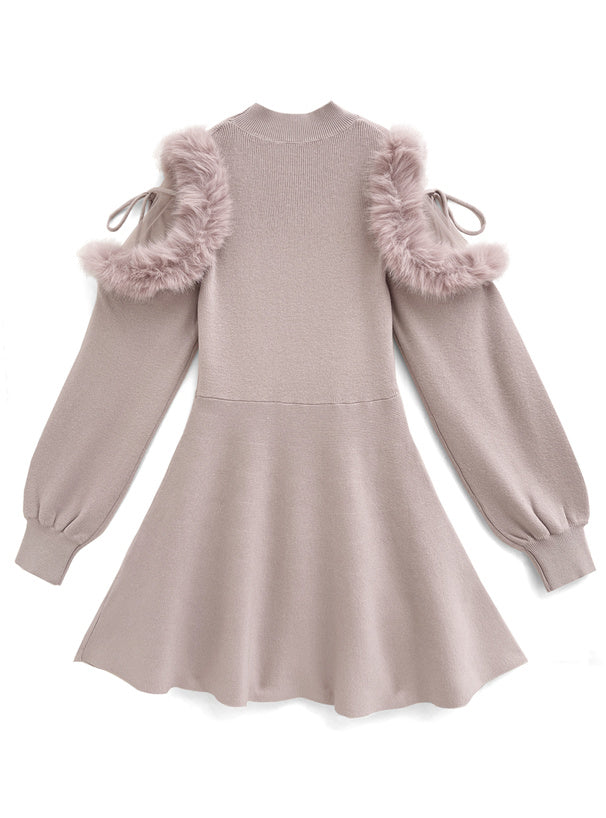 薄紗露肩針織裙