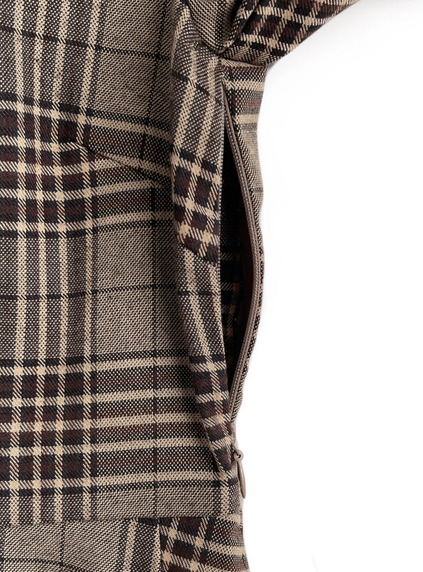 襯衫式假兩件格紋連身裙