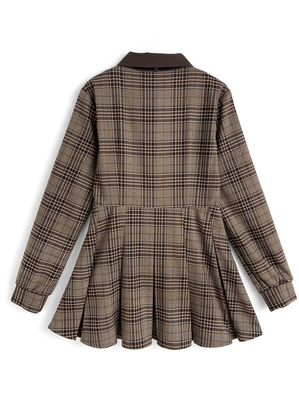 襯衫式假兩件格紋連身裙