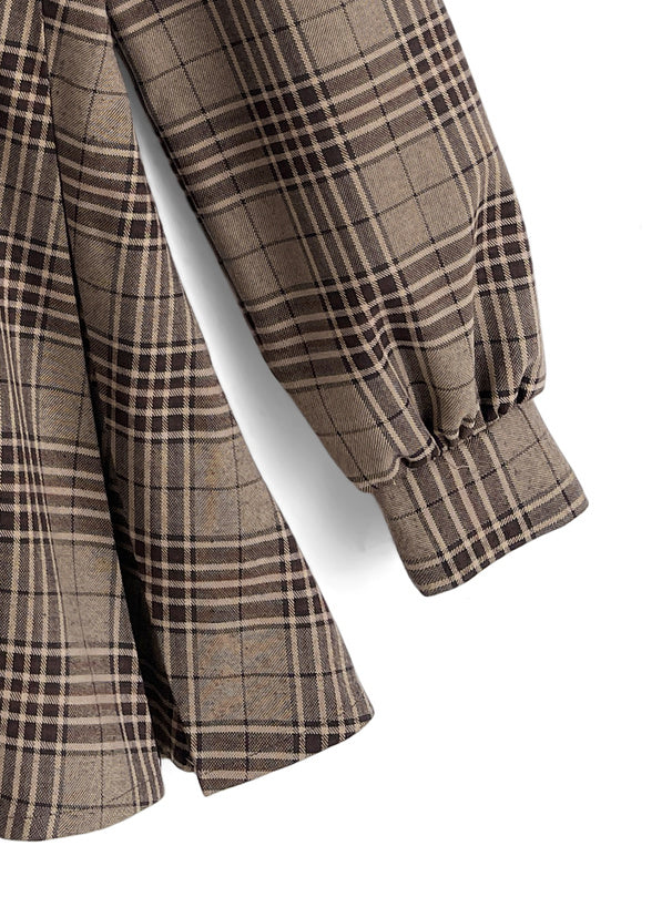 襯衫式假兩件格紋連身裙