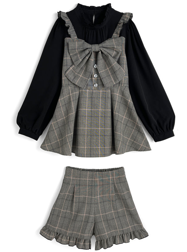 大緞帶疊層裙仔 x 荷葉邊短褲套裝