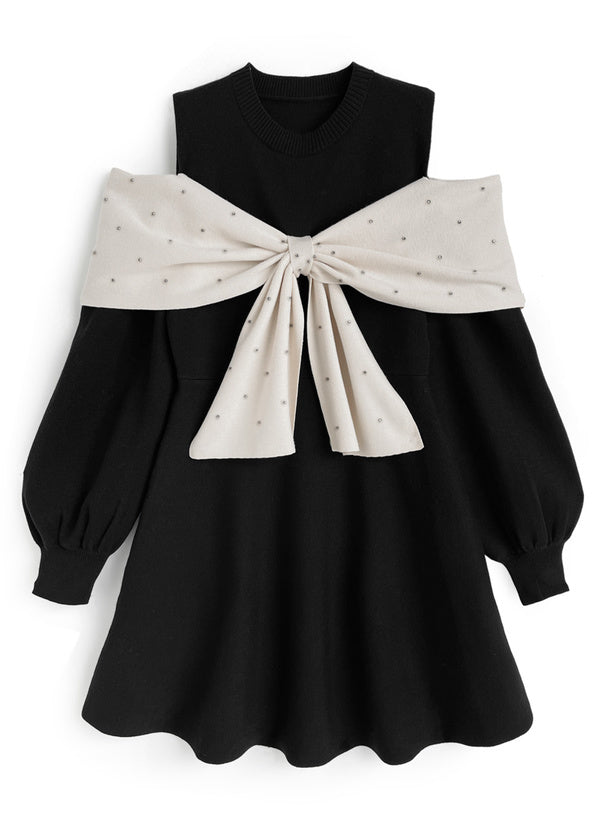 露肩毛絨針織裙