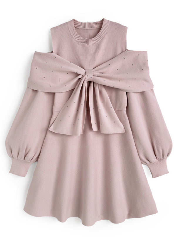 露肩毛絨針織裙