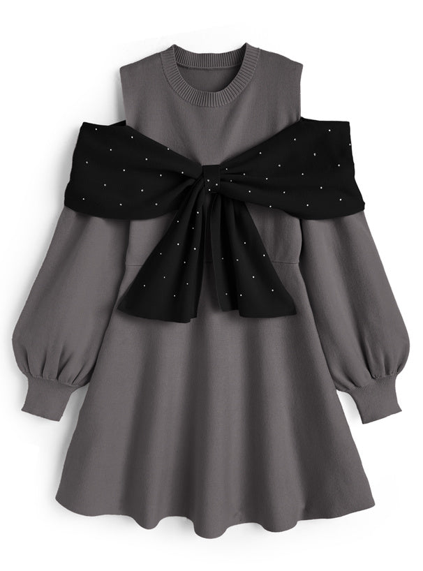 露肩毛絨針織裙