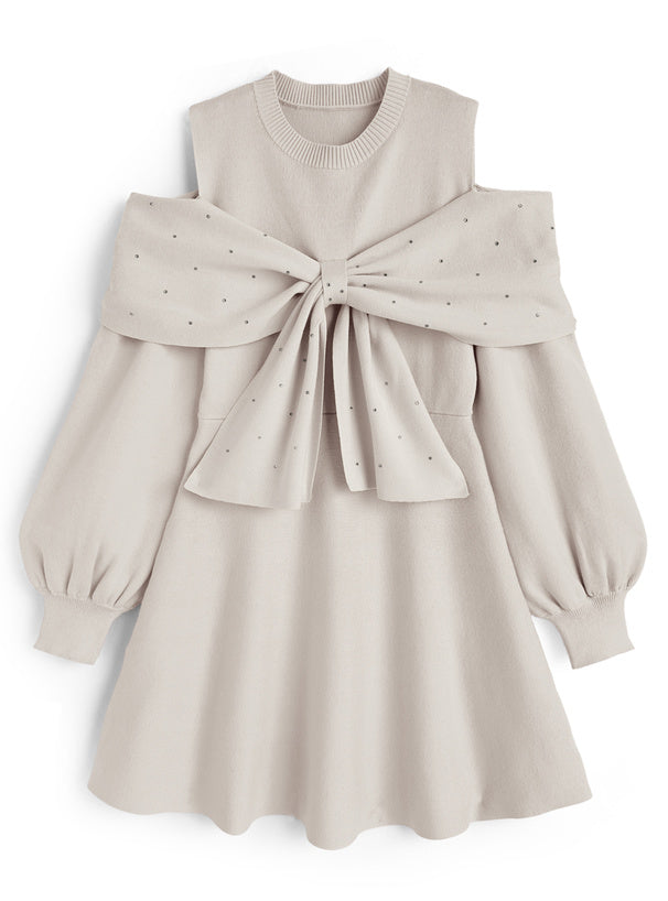 露肩毛絨針織裙