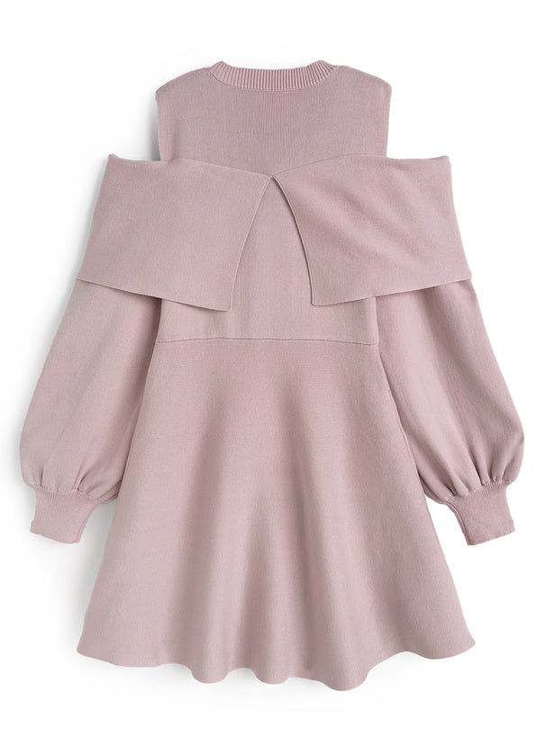 露肩毛絨針織裙