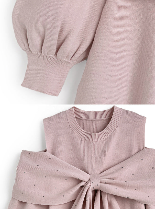 露肩毛絨針織裙