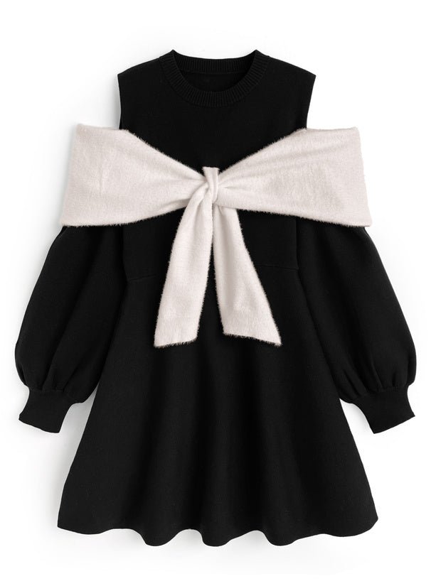 露肩毛絨針織裙