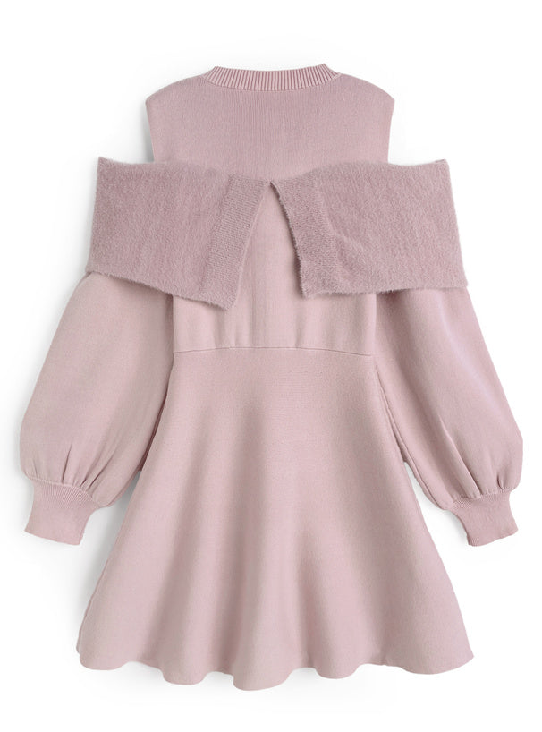 露肩毛絨針織裙